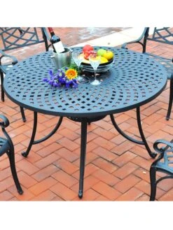 Crosley Sedona Cast Aluminum Dining Table -Outdoor Zone 8599662 02v crosley sedona cast aluminum dining table 46 inch round black