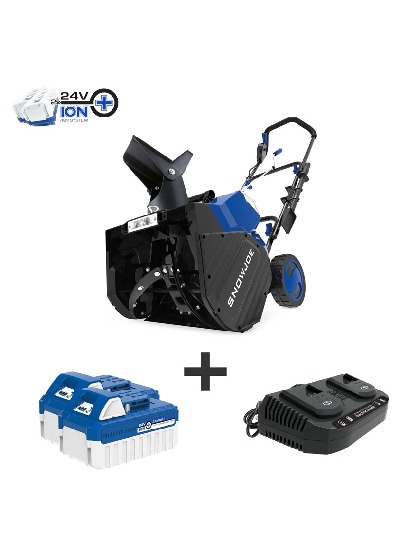 Snow Joe 24V-X2-SB18 48-Volt ION+ Cordless Snow Blower Kit | 18-Inch | W/ 2 X 4.0-Ah Batteries And Charger 1 Snow Joe 24V-X2-SB18 48-Volt ION+ Cordless Snow Blower Kit | 18-Inch | W/ 2 X 4.0-Ah Batteries And Charger